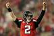 ATLANTA, GA - JANUARY 13: Quarterback Matt Ryan #2 of the Atlanta Falcons celebrates a third quarter touchdown pass against the Seattle Seahawks during the NFC Divisional Playoff Game at Georgia Dome on January 13, 2013 in Atlanta, Georgia. (Photo by Mike Ehrmann/Getty Images)