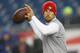 FOXBORO, MA - DECEMBER 16: Alex Smith #11 of the San Francisco 49ers warms up before a game with the New England Patriots at Gillette Stadium on December 16, 2012 in Foxboro, Massachusetts. (Photo by Jim Rogash/Getty Images)