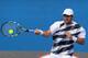 MELBOURNE, AUSTRALIA - JANUARY 14: Steve Johnson of the United States of America plays a forehand in his first round match against Nicolas Almagro of Spain during day one of the 2013 Australian Open at Melbourne Park on January 14, 2013 in Melbourne, Australia. (Photo by Robert Prezioso/Getty Images)