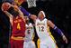 January 13, 2013; Los Angeles, CA, USA; Los Angeles Lakers center Dwight Howard (12) and small forward Earl Clark (6) defend against Cleveland Cavaliers small forward Luke Walton (4) during the second half at Staples Center. Mandatory Credit: Gary A. Vasquez-USA TODAY Sports