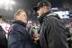 FOXBORO, MA - DECEMBER 16: Bill Belichick of the New England Patriots shakes hands with Jim Harbaugh of the San Francisco 49ers after a 41-34 loss at Gillette Stadium on December 16, 2012 in Foxboro, Massachusetts. (Photo by Jim Rogash/Getty Images)