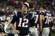 FOXBORO, MA - JANUARY 13: Tom Brady #12 of the New England Patriots looks on towards the end of the game against the Houston Texans during the 2013 AFC Divisional Playoffs game at Gillette Stadium on January 13, 2013 in Foxboro, Massachusetts. (Photo by Elsa/Getty Images)