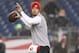 Dec 16, 2012; Foxborough, MA, USA; San Francisco 49ers quarterback Alex Smith (11) warms up before the start of the game against the New England Patriots at Gillette Stadium. Mandatory Credit: David Butler II-USA TODAY Sports