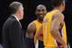 LOS ANGELES, CA - JANUARY 15: Kobe Bryant #24 of the Los Angeles Lakers smiles with Head Coach Mike D'Antoni during a 104-88 win over the Milwaukee Bucks at Staples Center on January 15, 2013 in Los Angeles, California. NOTE TO USER: User expressly acknowledges and agrees that, by downloading and or using this photograph, User is consenting to the terms and conditions of the Getty Images License Agreement. (Photo by Harry How/Getty Images)