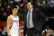 Jan 15, 2013; Houston, TX, USA; Houston Rockets point guard Jeremy Lin (7) talks to head coach Kevin McHale against the Los Angeles Clippers in the second quarter at the Toyota Center. Mandatory Credit: Brett Davis-USA TODAY Sports