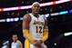 January 6, 2013; Los Angeles, CA, USA; Los Angeles Lakers center Dwight Howard (12) questions a foul call during the first half of the game against the Denver Nuggets at the Staples Center. Mandatory Credit: Jayne Kamin-Oncea-USA TODAY Sports
