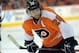 May 1, 2012; Philadelphia, PA, USA; Philadelphia Flyers center Claude Giroux (28) gets ready for a face-off against the New Jersey Devils during the second period of game two of the 2012 Eastern Conference semifinals at the Wells Fargo Center. Mandatory Credit: Eric Hartline-USA TODAY Sports
