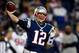 FOXBORO, MA - JANUARY 13: Tom Brady #12 of the New England Patriots passes against the Houston Texans during the 2013 AFC Divisional Playoffs game at Gillette Stadium on January 13, 2013 in Foxboro, Massachusetts. (Photo by Jim Rogash/Getty Images)