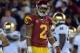 LOS ANGELES, CA - NOVEMBER 24: Robert Woods #2 of the USC Trojans reacts after he is tackled off a punt during the second quarter to the Notre Dame Fighting Irish at Los Angeles Memorial Coliseum on November 24, 2012 in Los Angeles, California. (Photo by Harry How/Getty Images)