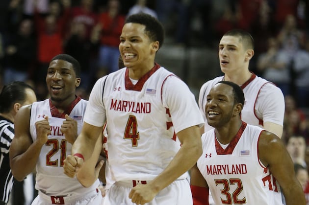 Terps Players Enjoy the Win, Fans Rush Court
