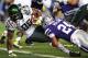Jan. 3, 2013; Glendale, AZ, USA; Oregon Ducks defensive end Dion Jordan (96) scores a two point conversion against Kansas State Wildcats defensive back Nigel Malone (24) during the first half during the Fiesta Bowl at University of Phoenix Stadium. Mandatory Credit: Jennifer Stewart-USA TODAY Sports