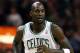 Jan 11, 2013; Boston, MA, USA; Boston Celtics power forward Kevin Garnett (5) reacts against the Houston Rockets during the first half at TD Garden. Mandatory Credit: Mark L. Baer-USA TODAY Sports