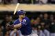 OAKLAND, CA - OCTOBER 01: Mike Napoli #25 of the Texas Rangers bats against the Oakland Athletics at O.co Coliseum on October 1, 2012 in Oakland, California. (Photo by Ezra Shaw/Getty Images)