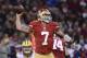 Jan 12, 2013; San Francisco, CA, USA; San Francisco 49ers quarterback Colin Kaepernick (7) passes the ball against the Green Bay Packers during the second quarter of the NFC divisional round playoff game at Candlestick Park. Mandatory Credit: Robert Hanashiro-USA TODAY Sports