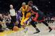 January 17, 2013; Los Angeles, CA, USA; Miami Heat shooting guard Dwyane Wade (3) guards Los Angeles Lakers shooting guard Kobe Bryant (24) in the second half of the game at the Staples Center. Heat won 99-90. Mandatory Credit: Jayne Kamin-Oncea-USA TODAY Sports