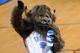 Jun 12, 2012; Oklahoma City, OK, USA; Oklahoma City Thunder mascot throws t-shirts into the crowd during the fourth quarter of game one against the Miami Heat in the 2012 NBA Finals at Chesapeake Energy Arena. Mandatory Credit: Jerome Miron-USA TODAY Sports