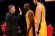 LOS ANGELES, CA - NOVEMBER 20: Head coach Mike D'Antoni of the Los Angeles Lakers celebrates with Kkobe Bryant #24 and Pau Gasol #16 after the game against the Brooklyn Nets at Staples Center on November 20, 2012 in Los Angeles, California. The Lakers won 95-90. NOTE TO USER: User expressly acknowledges and agrees that, by downloading and or using this photograph, User is consenting to the terms and conditions of the Getty Images License Agreement. (Photo by Stephen Dunn/Getty Images)