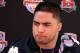 Jan 5, 2013; Miami, FL, USA; Notre Dame Fighting Irish linebacker Manti Te'o during media day two days before the 2013 BCS Championship game against the Alabama Crimson Tide at Sun Life Stadium. Mandatory Credit: Brian Spurlock-USA TODAY Sports