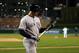 DETROIT, MI - OCTOBER 16: Mark Teixeira #25 of the New York Yankees looks at his cat as he walks back to the dugout after he fouled out in the top of the fourth inning against the Detroit Tigers during game three of the American League Championship Series at Comerica Park on October 16, 2012 in Detroit, Michigan. (Photo by Jonathan Daniel/Getty Images)