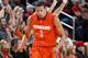 LOUISVILLE, KY - JANUARY 19: Michael Carter-Williams #1 of the Syracuse Orange reacts after hitting a three-point shot against the Louisville Cardinals during the game at KFC Yum! Center on January 19, 2013 in Louisville, Kentucky. Syracuse defeated Louisville 70-68. (Photo by Joe Robbins/Getty Images)
