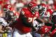 KANSAS CITY, MO - NOVEMBER 02: Branden Albert #76 of the Kansas City Chiefs blocks gainst the Tampa Bay Buccaneers during their NFL game on November 2, 2008 at Arrowhead Stadium in Kansas City, Missouri. The Buccaneers won 30 to 27 in overtime. (Photo by: Jamie Squire/Getty Images)