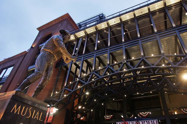 Crowd Gathers at Stan Musial Statue