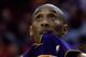 HOUSTON, TX - JANUARY 08: Kobe Bryant #24 of the Los Angeles Lakers looks up to the scoreboard during their game against the Houston Rockets at Toyota Center on January 8, 2013 in Houston, Texas. NOTE TO USER: User expressly acknowledges and agrees that, by downloading and or using this photograph, User is consenting to the terms and conditions of the Getty Images License Agreement. (Photo by Scott Halleran/Getty Images)