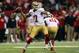 ATLANTA, GA - JANUARY 20: Quarterback Colin Kaepernick #7 of the San Francisco 49ers passes the ball in the second quarter against the Atlanta Falcons in the NFC Championship game at the Georgia Dome on January 20, 2013 in Atlanta, Georgia. (Photo by Mike Ehrmann/Getty Images)