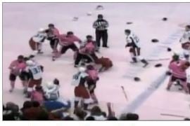 VIDEO: Bench-Clearing, Goalie-Fighting, Pink-Jerseyed Hockey Brawl