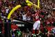 ATLANTA, GA - JANUARY 20: Tight end Tony Gonzalez #88 of the Atlanta Falcons dunks the ball over the goal post after catching a 10-yard touchdown in the second quarter against the San Francisco 49ers in the NFC Championship game at the Georgia Dome on January 20, 2013 in Atlanta, Georgia. (Photo by Mike Ehrmann/Getty Images)