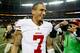 ATLANTA, GA - JANUARY 20: Colin Kaepernick #7 of the San Francisco 49ers celebrates on the field after the 49ers won 28-24 against the Atlanta Falcons in the NFC Championship game at the Georgia Dome on January 20, 2013 in Atlanta, Georgia. (Photo by Kevin C. Cox/Getty Images)