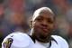 DENVER, CO - JANUARY 12: Terrell Suggs #55 of the Baltimore Ravens looks on during warm ups against the Denver Broncos during the AFC Divisional Playoff Game at Sports Authority Field at Mile High on January 12, 2013 in Denver, Colorado. (Photo by Doug Pensinger/Getty Images)
