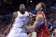 Mar, 21, 2012; Oklahoma City OK, USA; Oklahoma City Thunder center Kendrick Perkins (5) fights for position during the first quarter against Los Angeles Clippers power forward Blake Griffin (32) at Chesapeake Energy Arena Mandatory Credit: Richard Rowe-USA TODAY Sports