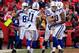 KANSAS CITY, MO - DECEMBER 23: Wide receiver Reggie Wayne #87, wide receiver Donnie Avery #11, quarterback Andrew Luck #12, and running back Vick Ballard #33 of the Indianapolis Colts celebrate after Wayne caught a pass for the game-winning touchdown during the 4th quarter of the game against the Kansas City Chiefs at Arrowhead Stadium on December 23, 2012 in Kansas City, Missouri. (Photo by Jamie Squire/Getty Images)