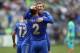 SEATTLE, WA - JULY 18: Marko Marin #21 of Chelsea FC is congratulated by Branislav Ivanovic #2 after scoring the third goal against the Seattle Sounders FC at CenturyLink Field on July 18, 2012 in Seattle, Washington. (Photo by Otto Greule Jr/Getty Images)