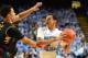 Jan 19, 2013; Chapel Hill, NC, USA; North Carolina Tar Heels guard Marcus Paige (5) with the ball as Maryland Terrapins guard Seth Allen (4) defends in the second half. The Tar Heels defeated the Terrapins 62-52 at the Dean E. Smith Center. Mandatory Credit: Bob Donnan-USA TODAY Sports