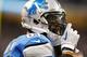 DETROIT, MI - DECEMBER 30: Calvin Johnson #81 of the Detroit Lions straps up his helmet on the sideline while playing the Chicago Bears at Ford Field on December 30, 2012 in Detroit, Michigan. Chicago won the game 26-24. (Photo by Gregory Shamus/Getty Images)