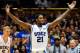 DURHAM, NC - JANUARY 17: Amile Jefferson #21 of the Duke Blue Devils reacts during a win over the Georgia Tech Yellow Jackets at Cameron Indoor Stadium on January 17, 2013 in Durham, North Carolina. Duke won 73-57. (Photo by Grant Halverson/Getty Images)