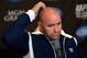 Dec 27, 2012; Las Vegas, NV, USA; UFC president Dana White scratches his head as he talks with members of the media after the press conference for UFC 155 at MGM Grand Garden Arena. Mandatory Credit: Jake Roth-USA TODAY Sports