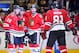 Jan 22, 2013; Chicago, IL, USA; Chicago Blackhawks center Jonathan Toews (19) and defenseman Duncan Keith (2) and Chicago Blackhawks right wing Marian Hossa (81) celebrate a goal scored by defenseman Brent Seabrook (7) against the St. Louis Blues during the second period at the United Center. Mandatory Credit: Rob Grabowski-USA TODAY Sports