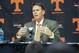 Nov 18, 2012; Knoxville, TN, USA; Tennessee Volunteers athletic director Dave Hart announces the firing of football head coach Derek Dooley at Stokely Family Media Center. Mandatory Credit: Randy Sartin-USA TODAY Sports