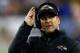 FOXBORO, MA - JANUARY 20: Head coach John Harbaugh of the Baltimore Ravens looks on from the sidelines against the New England Patriots during the 2013 AFC Championship game at Gillette Stadium on January 20, 2013 in Foxboro, Massachusetts. (Photo by Jared Wickerham/Getty Images)