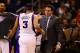 Dec. 12, 2012; Phoenix, AZ, USA: Phoenix Suns forward Jared Dudley (3) talks to assistant coach Dan Majerle against the Memphis Grizzlies at the US Airways Center. The Suns defeated the Grizzlies 82-80. Mandatory Credit: Mark J. Rebilas-USA TODAY Sports