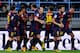 MALAGA, SPAIN - JANUARY 24: FC Barcelona players celebrate after Pedro Rodriguez scored the opening goal during the Copa del Rey Quarter Final 2nd leg match between Malaga CF and FC Barcelona at La Rosaleda Stadium on January 24, 2013 in Malaga, Spain. (Photo by David Ramos/Getty Images)