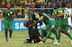 NELSPRUIT, SOUTH AFRICA - JANUARY 25: Goalkeeper Kennedy Mweene of Zambia celebrates with team-mates after scoring a goal from the penalty spot during the 2013 African Cup of Nations match between Zambia and Nigeria from Mbombela Stadium on January 25, 2013 in Nelspruit, South Africa. (Photo by Manus van Dyk/Gallo Images/Getty Images)