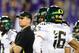 Jan. 3, 2013; Glendale, AZ, USA: Oregon Ducks offensive coordinator Mark Helfrich prior to the game against the Kansas State Wildcats during the 2013 Fiesta Bowl at University of Phoenix Stadium. Oregon defeated Kansas State 35-17. Mandatory Credit: Mark J. Rebilas-USA TODAY Sports