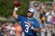 Jan 24, 2013; Honolulu, HI, USA; Seattle Seahawks quarterback Russell Wilson (3) throws a pass at NFC practice for the 2013 Pro Bowl at Hickam air force base. Mandatory Credit: Kirby Lee-USA TODAY Sports