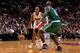 MIAMI, FL - OCTOBER 30: Ray Allen #34 of the Miami Heat drives against Kevin Garnett #5 of the Boston Celtics at American Airlines Arena on October 30, 2012 in Miami, Florida. NOTE TO USER: User expressly acknowledges and agrees that, by downloading and/or using this Photograph, user is consenting to the terms and conditions of the Getty Images License Agreement. (Photo by Chris Trotman/Getty Images)