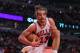 Jan 25, 2013; Chicago, IL, USA; Chicago Bulls center Joakim Noah (13) pulls down a rebound during the second quarter against the Golden State Warriors at the United Center. Mandatory Credit: Dennis Wierzbicki-USA TODAY Sports