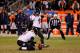 DENVER, CO - JANUARY 12: Justin Tucker #9 of the Baltimore Ravens kicks a successful 47-yard game-winning field goal in the second overtime to win 38-35 against the Denver Broncos during the AFC Divisional Playoff Game at Sports Authority Field at Mile High on January 12, 2013 in Denver, Colorado. (Photo by Doug Pensinger/Getty Images)